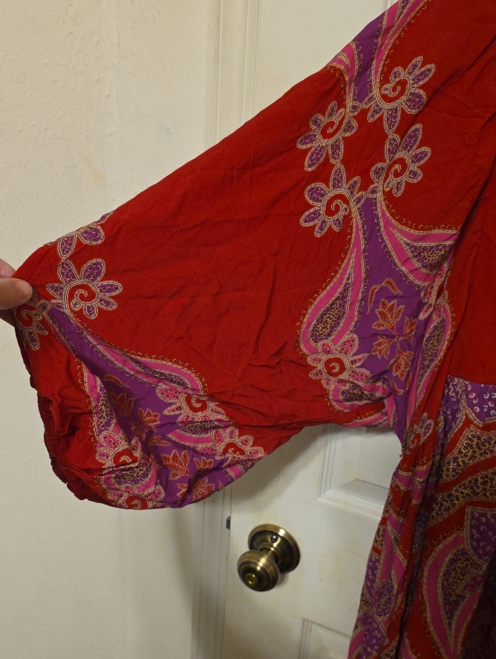 Farm Rio Women's Boho Red & Purple Paisley Maxi Dress Balloon Sleeves Sz L READ - Picture 6 of 13